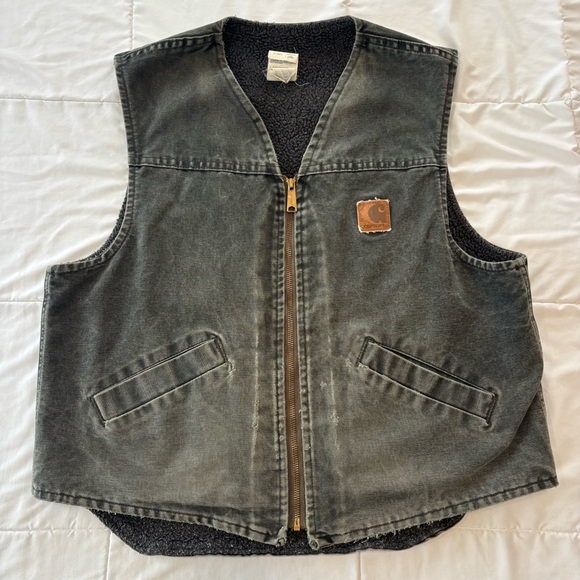 Carhartt Other - Vintage Carhartt Sherpa-Lined Vest Green Grey Fleece Work Streetwear VTG